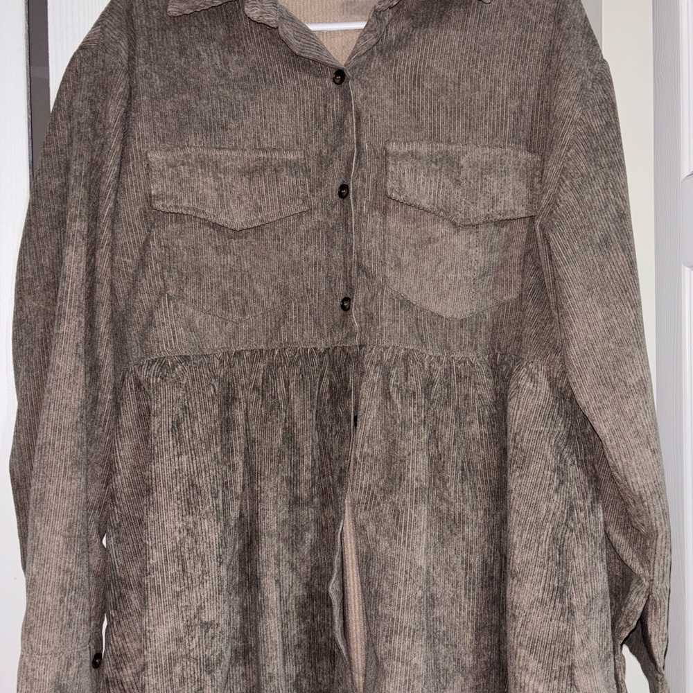 Brown Corduroy Button-Up Shirt
